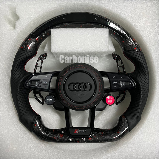 Audi steering wheel  (Forged Carbon Fiber+Perforated Leather) R8 Style #13